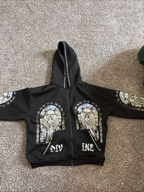 ROMWE Black Studded Zip-Up Hoodie with Crystal Accents